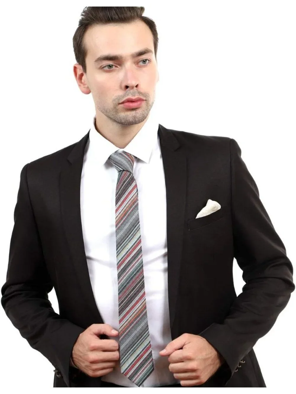 Men's Multi-Color Striped Cotton Linen Textured Formal Slim Necktie For Business